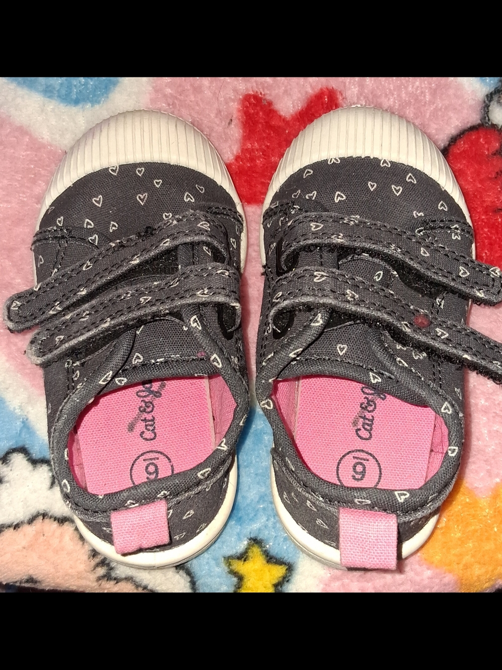 Cat & Jack Black Canvas Heart Sneakers with Pink Insoles